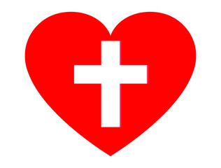 Obraz premium Medical red heart with a white cross. Health symbol. Hospital logo. Ambulance . Surgery and health care. Vektor.