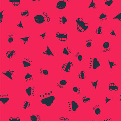 Set Cloud with rain, Lemon, Tree stump and Car on seamless pattern. Vector