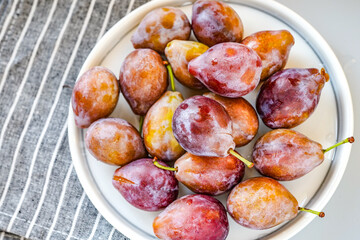 Indoor studio fresh prunes close-up