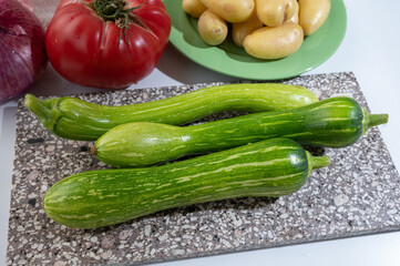 Fresh green long squash zucchini gevetables from Nice, Provence, France