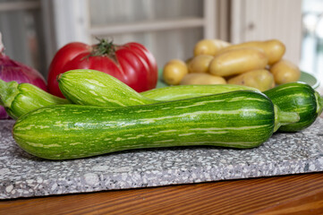 Fresh green long squash zucchini gevetables from Nice, Provence, France