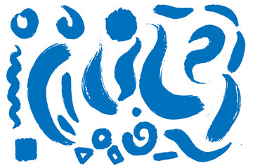 Ink curved stains, stripes, brush strokes vector set. Grunge graphic elements for card, banner design isolated on white background.