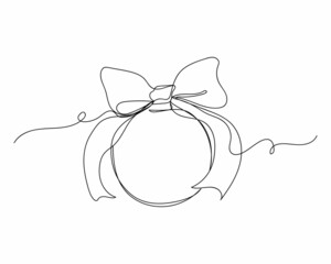 Continuous one line drawing of new year 2022 christmas element ball in silhouette icon on a white background. Linear stylized.