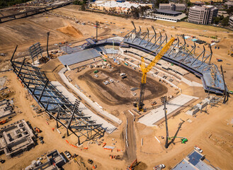 Aerial view of stadium construction site.  - Powered by Adobe