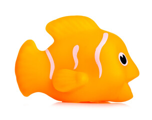 rubber baby bath toy fish on white background isolation