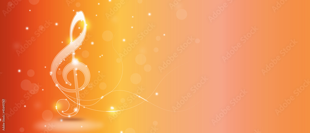 Wall mural white light music note on orange background