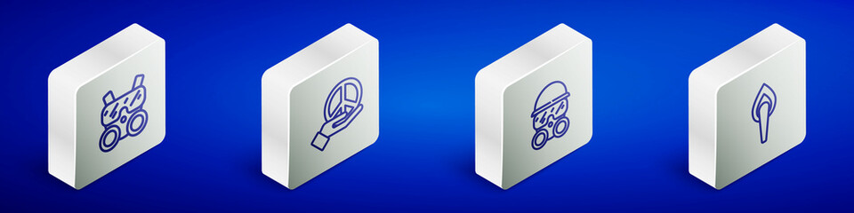 Set Isometric line Gas mask, Peace, and Torch flame icon. Vector