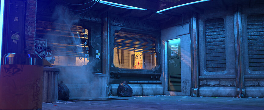 3d-illustration of a futuristic cyberpunk city, background picture