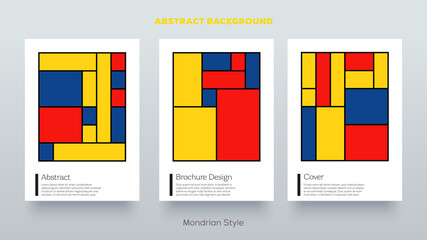 Piet Mondrian trendy covers design. Minimal geometric shapes composition. Retro pop art pattern.