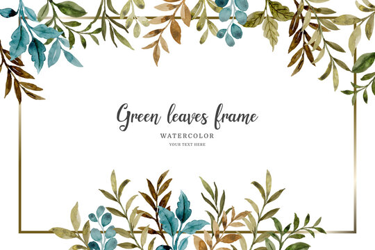 Watercolor green leaves frame