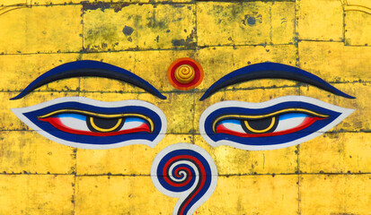 Swayambhunath Stupa's eyes, The eyes of Buddha, symbol the wisdom and enlightenment of Buddha's...