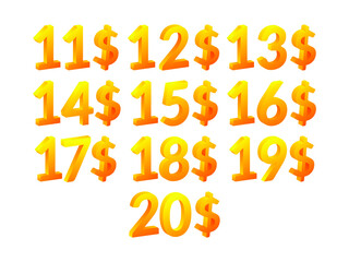Dollar Sign. 11-20 dollar logo icon vector.