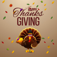 Happy thanksgiving day celebration greeting card with turkey bird and background