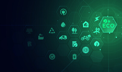 Eco technology or environmental technology concept with environment Icons over the network connection. vector design