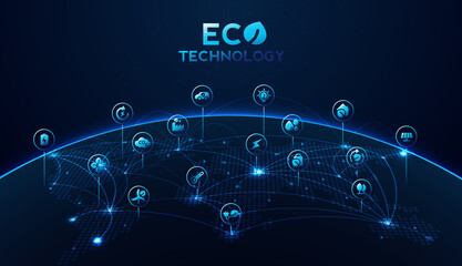 Eco technology or environmental technology concept with environment Icons over the network connection. vector design