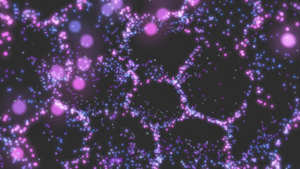 Abstract space illumination close-up moving in space. Luminous particles are a good decoration for an anniversary, holiday, disco. 3D. 4K. Isolated black background.
