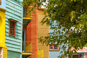 Caminito Street, in La Boca, Caminito with the colorful buildings, Buenos Aires - obrazy, fototapety, plakaty