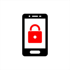 Vector mobile phone icon. Icons locked cell phone and red padlock. Illustration of telephone and mobile phone symbol