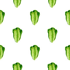 Seamless pattern salad Romano on white background. Minimalism ornament with lettuce.