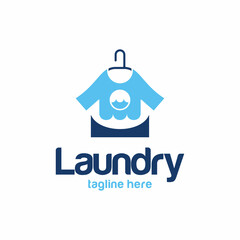 Clothe Laundry Service with Laundry Machine logo design illustration