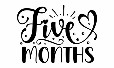 Five months, Baby boy postcard, banner lettering, Kids illustration for prints on bags, posters, cards,  baby birthday party, children's parties, Vector stock illustration