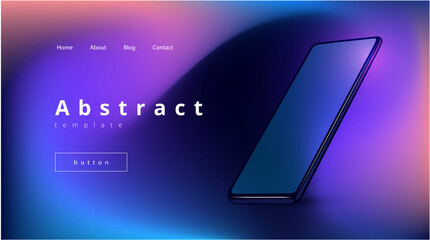 bright style vector template for website with smartphone and blurred purple background