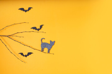 Halloween scene on orange background