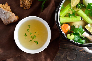 Chicken broth with vegetables and spices