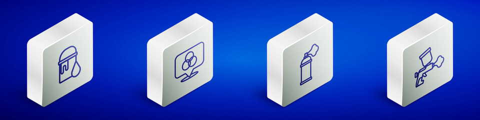 Set Isometric line Paint bucket, RGB and CMYK color mixing, spray can and gun icon. Vector