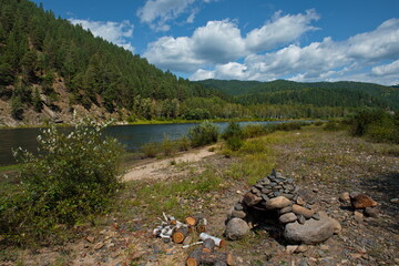 Russia. Chita region. The initial stage of preparing a hiking bath 
