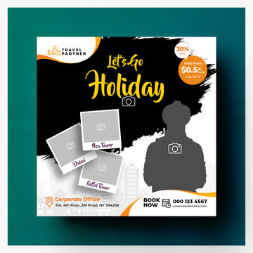 Travel holiday social media banner or square flyer template