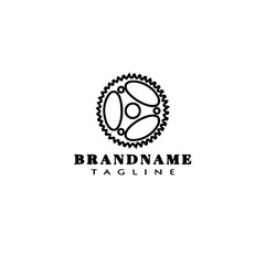 cute bicycle sprocket cartoon logo icon design template black isolated vector illustration