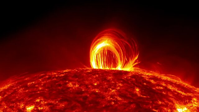 Close-up of a majestic solar flare in space. Elements of this image furnished by NASA. 
