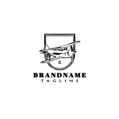 biplane logo cartoon icon design template black vector illustration