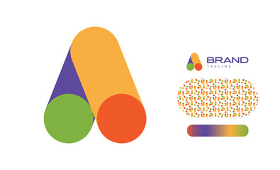 Bold Rounded Multicolored Font Logo Using Letter A for Nursery, Preschool, Playful fun Lettering, Business Brand with pattern and gradient using colours red, yellow, blue, green