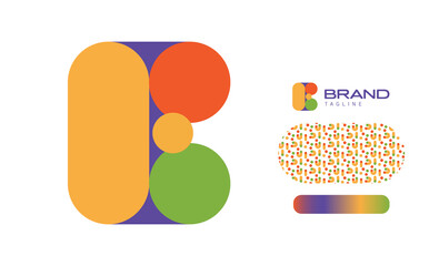 Bold Rounded Multicolored Font Logo Using Letter E for Nursery, Preschool, Playful fun Lettering, Business Brand with pattern and gradient using colours red, yellow, blue, green