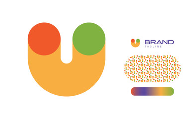 Bold Rounded Multicolored Font Logo Using Letter U for Nursery, Preschool, Playful fun Lettering, Business Brand with pattern and gradient using colours red, yellow, blue, green