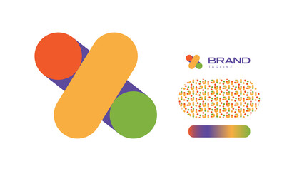 Bold Rounded Multicolored Font Logo Using Letter X for Nursery, Preschool, Playful fun Lettering, Business Brand with pattern and gradient using colours red, yellow, blue, green