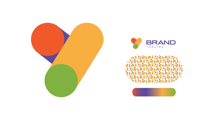 Bold Rounded Multicolored Font Logo Using Letter Y for Nursery, Preschool, Playful fun Lettering, Business Brand with pattern and gradient using colours red, yellow, blue, green
