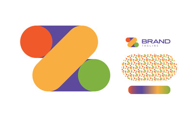Bold Rounded Multicolored Font Logo Using Letter Z for Nursery, Preschool, Playful fun Lettering, Business Brand with pattern and gradient using colours red, yellow, blue, green