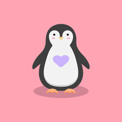 an image of a cute penguin with a heart on a pink background. cute children's character, drawing of a child