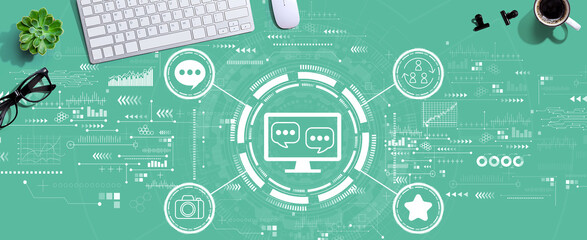 Social media theme with a computer keyboard and a mouse