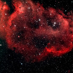 Soul Nebula, emission nebula in Cassiopeia in dark black space
