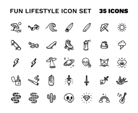 Fun lifestyle icon set minimalist clean logo style