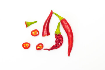 Chili pepper isolated on white background, dried red chili 