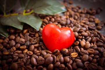 coffee bean, heart red background