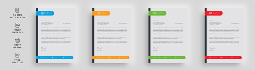 letterhead flyer corporate minimal abstract unique special modern official a4 size 4 color variation banner poster magazine newsletter brochure template design with a logo