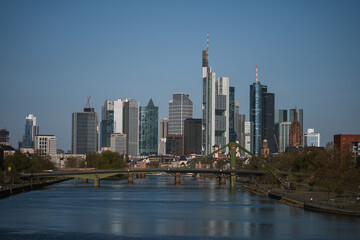 Fototapeta na wymiar FRANKFURT am MAIN , APRIL 24, 2021, view of Frankfurt, with skyscrapers