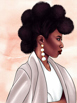 Beautiful Fashion African American Black Woman in beige colors outfit