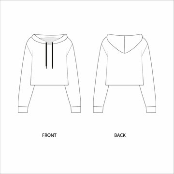 Vector Illustration Of A Cropped Hoodie. Hoodie Template Design. Jacket With A Hood Vector Art. 